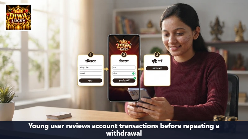 Young user reviews account transactions before repeating a withdrawal