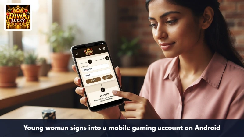 Young woman signs into a mobile gaming account on Android